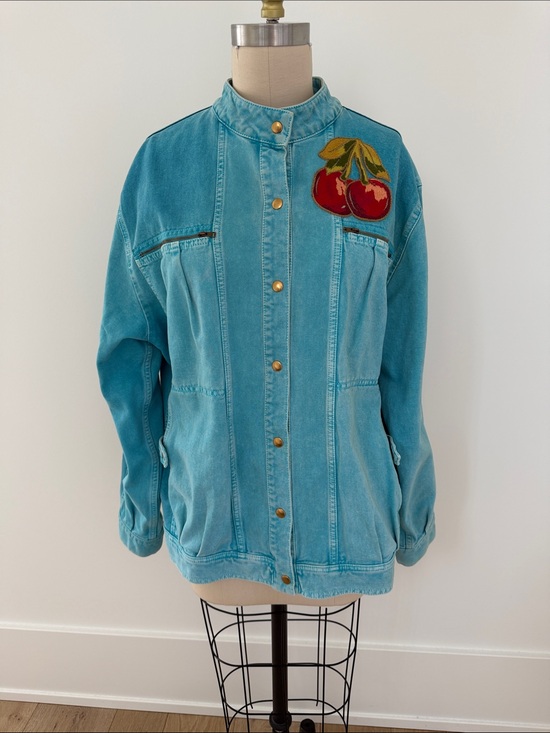 Gucci Jackets & Blazers - Gucci Turquoise Denim Jacket with Cherry Patch